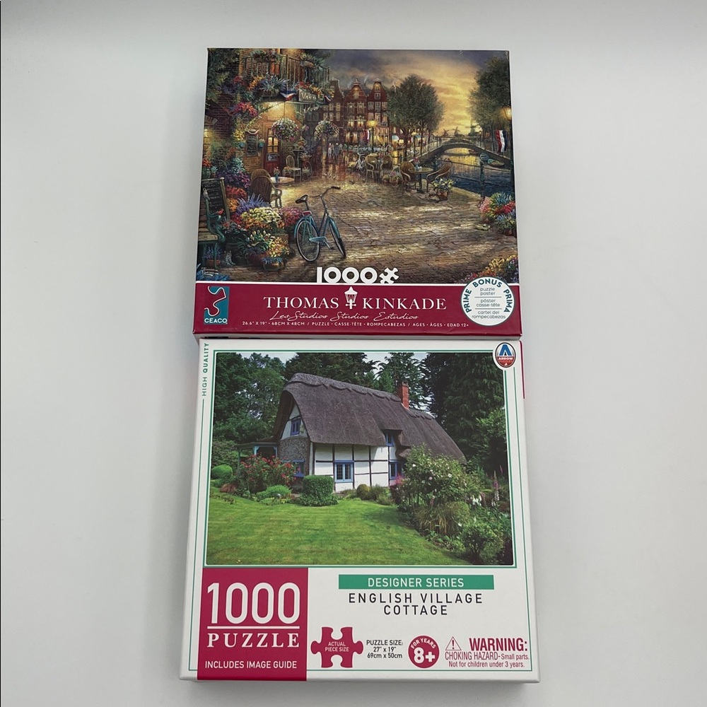 1000 Piece Thomas Kinkade Village & English Cottage Puzzles- 2 pack
